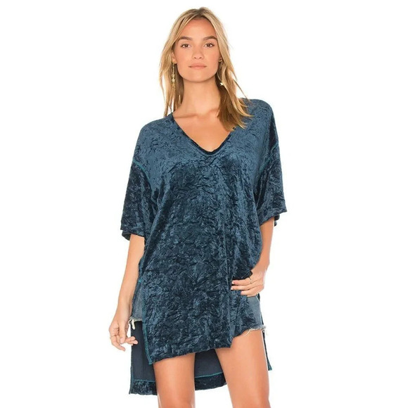 FREE PEOPLE The Luxe Extended Tee in Navy Velvet Size Extra Small Revolve - Picture 1 of 7